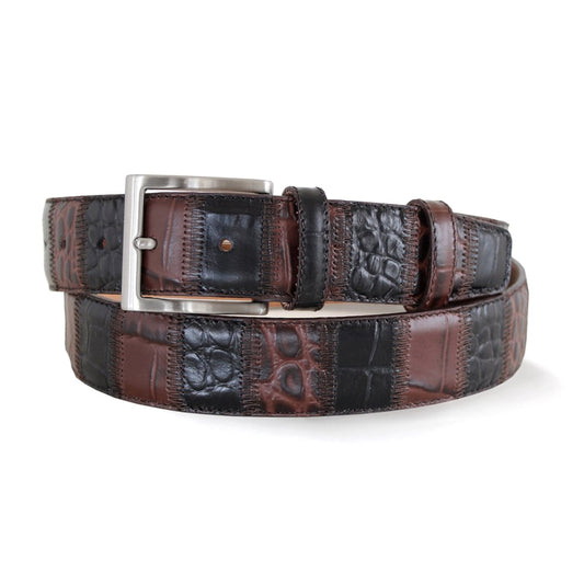 BLACK AND BROWN PATCHWORK LEATHER BELT