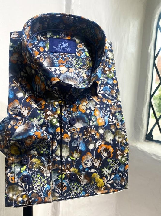 Colourful Floral Pattern Navy Shirt