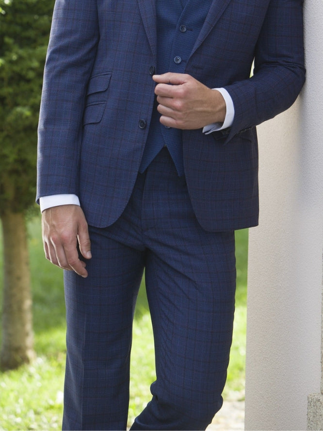 Blue Check Suit Trousers