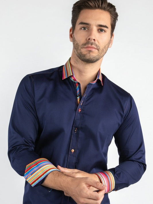 Navy Shirt With Rainbow Collar