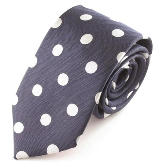 Navy Tie With Large White Polka Dots