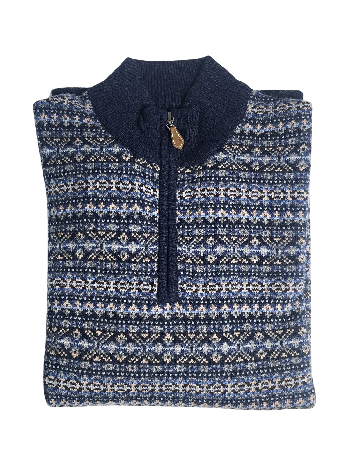 FAIRISLE BLUE QUARTER ZIP WOOL JUMPER