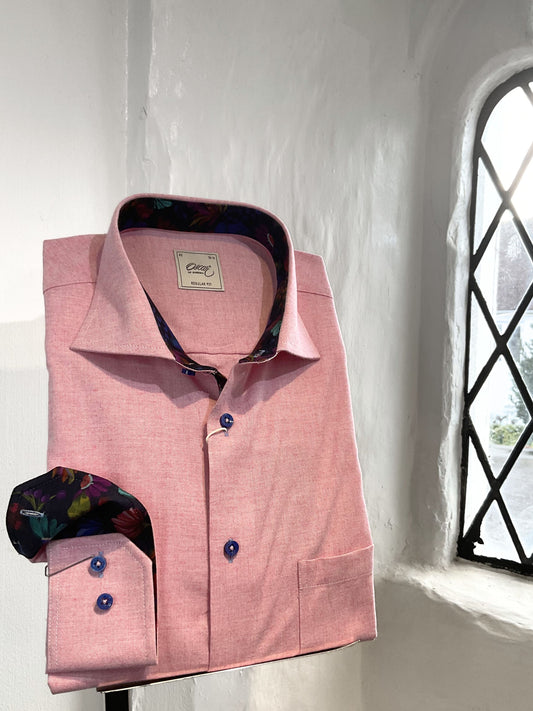 PINK PLAIN LONG SLEEVE SHIRT WITH FLORAL TRIM