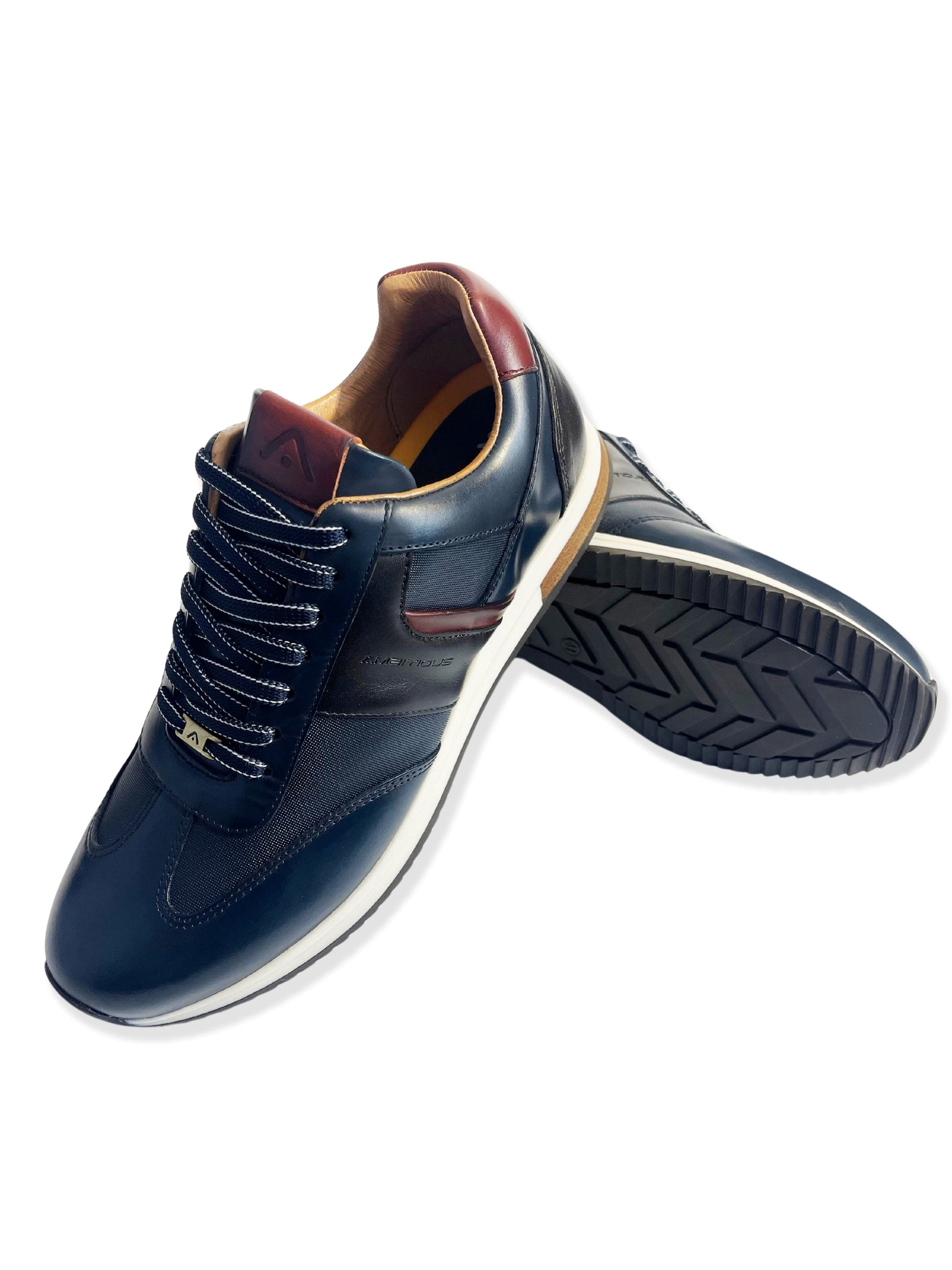 NAVY LEATHER COMBI TRAINERS