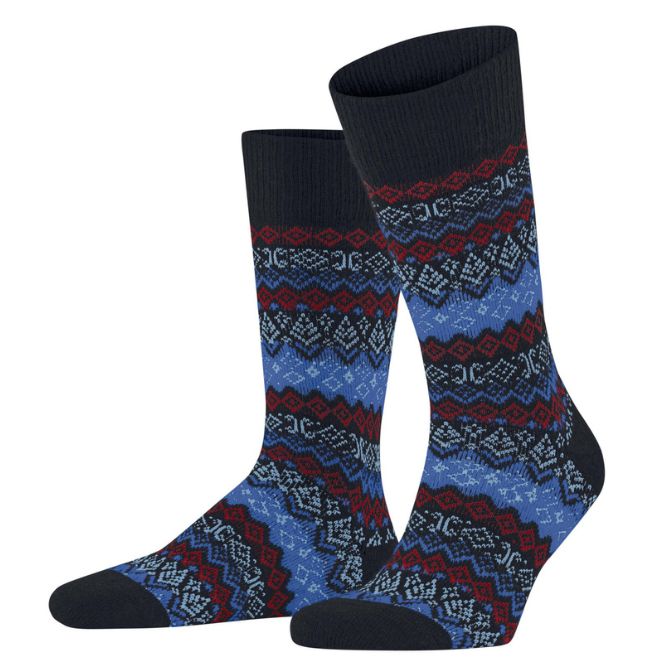 CASHMERE BLEND DARK BLUE FANCY SOCKS