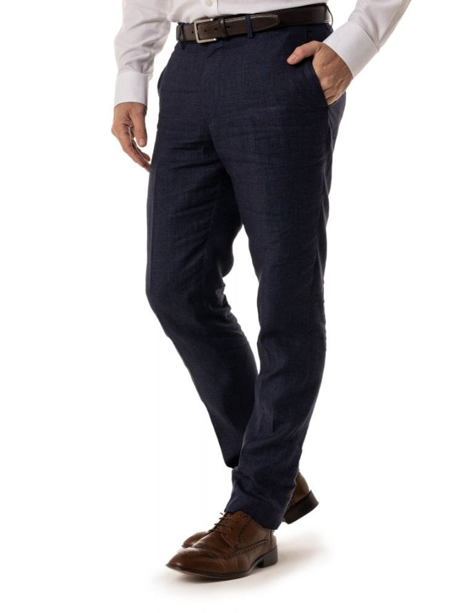 LYNTON DARK BLUE LINEN TROUSERS