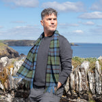 DENIM AND GREEN TARTAN LAMBSWOOL SCARF