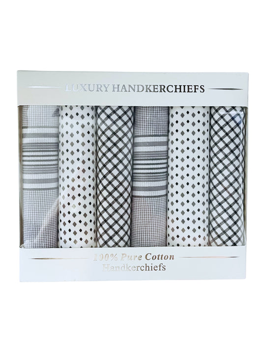 ASSORTED MONOCHROME HANDKERCHIEFS (6 PACK)