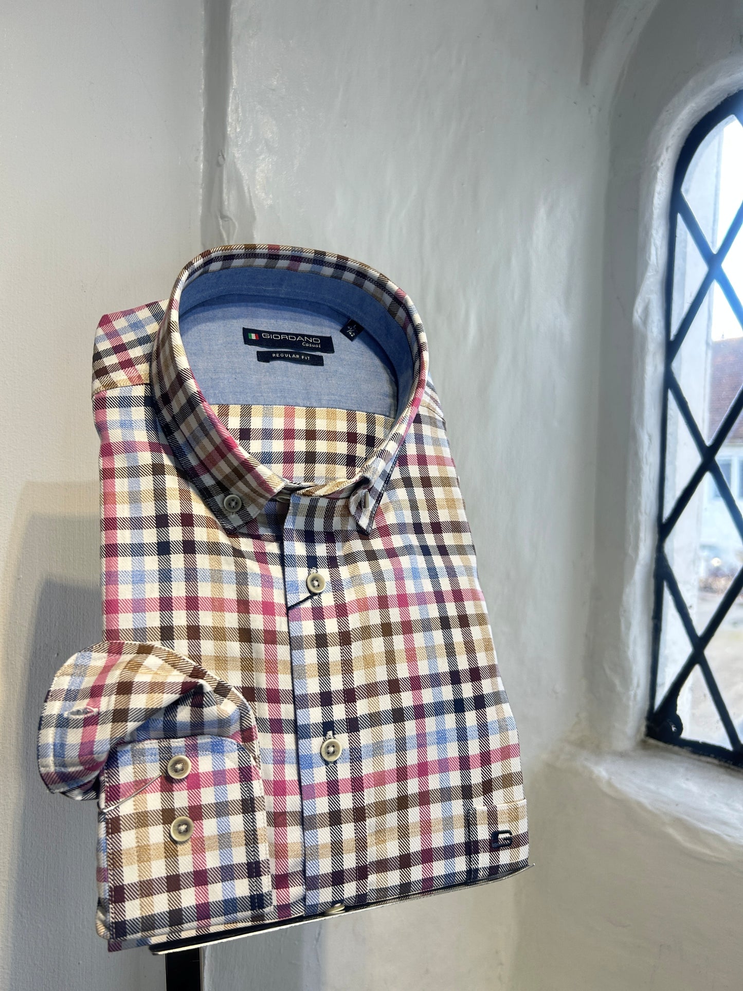 BLUE AND PINK CHECK LONG SLEEVE SHIRT