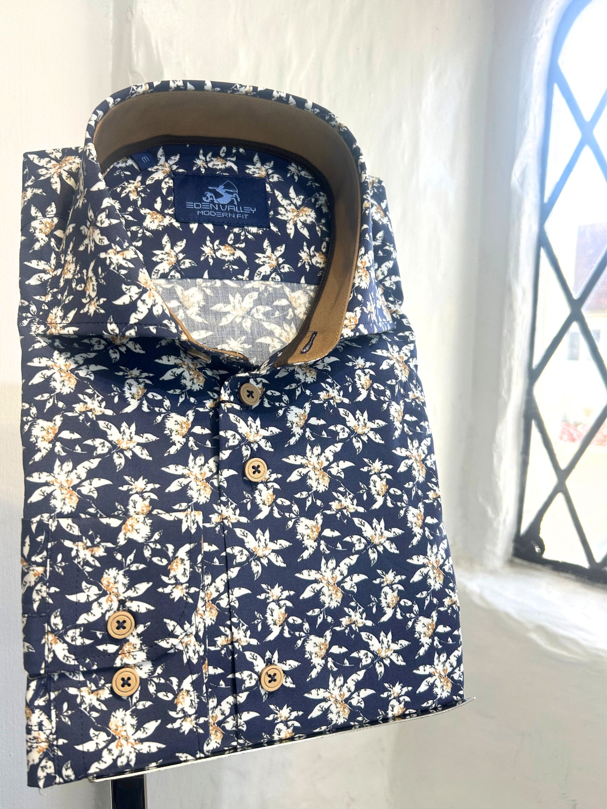 DARK BLUE WITH WHITE FLOWERS LONG SLEEVE SHIRT