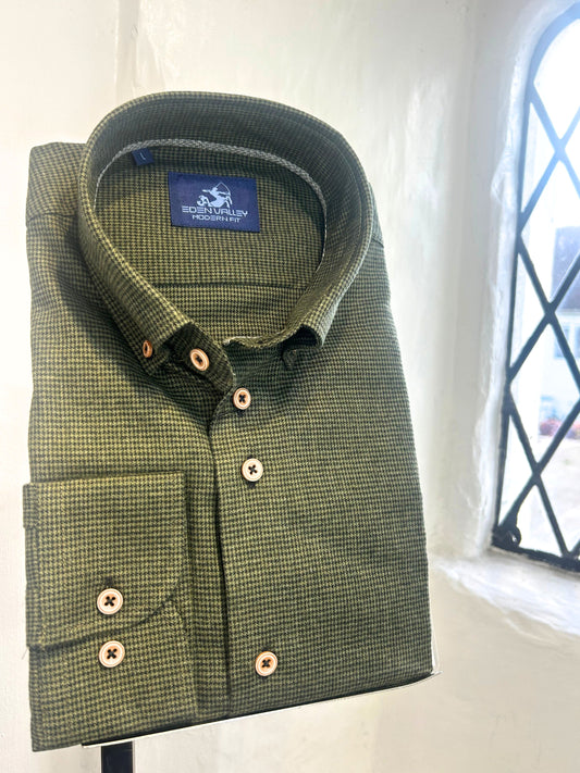 DARK GREEN MICRO HOUNDSTOOTH LONG SLEEVE SHIRT