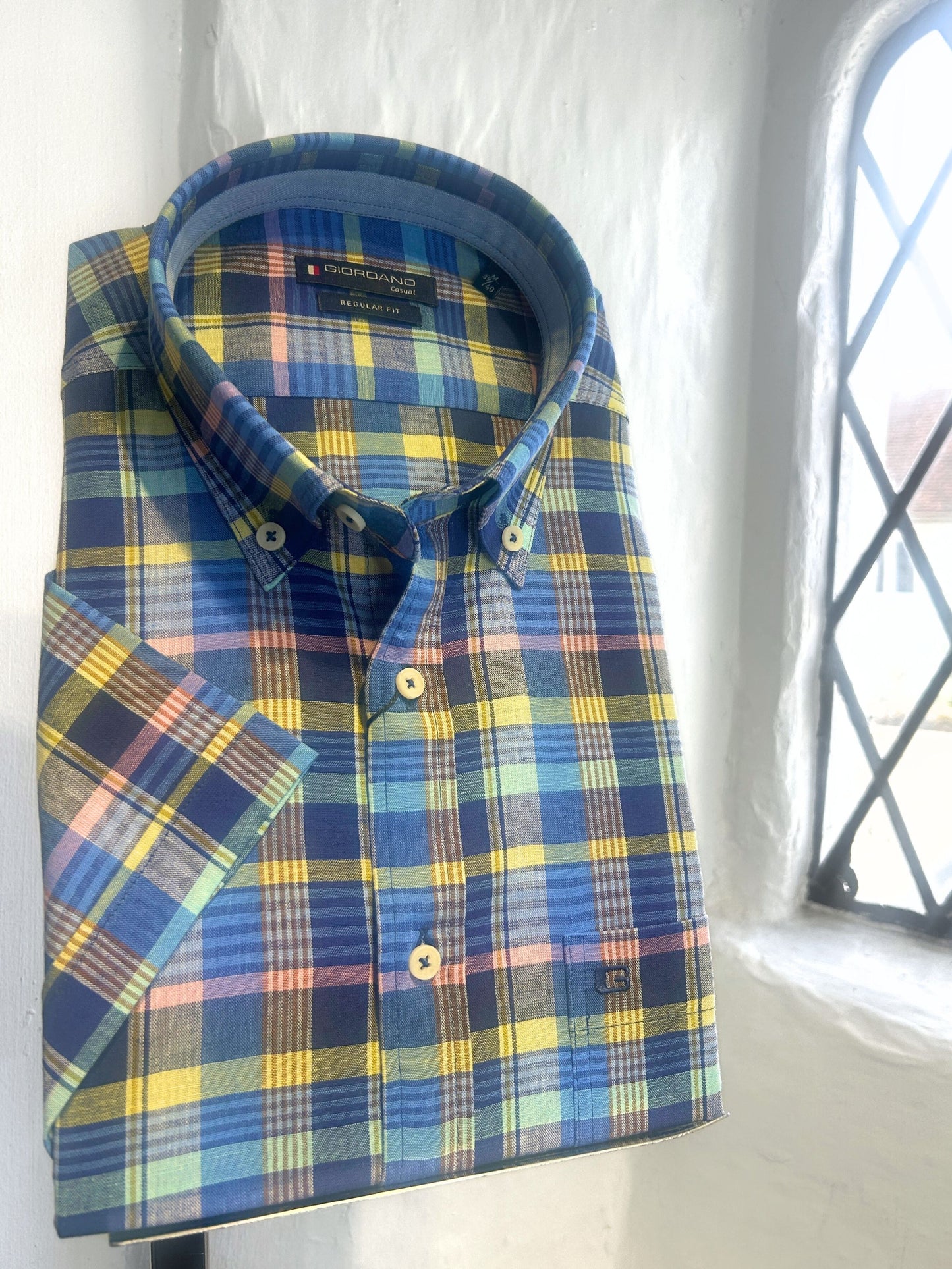 GIORDANO SHORT SLEEVE SHIRT CHECK SS25 DARK BLUE