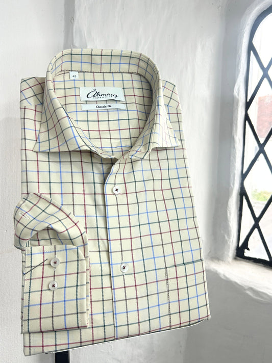 CREAM LARGE MULTI CHECK LONG SLEEVE SHIRT