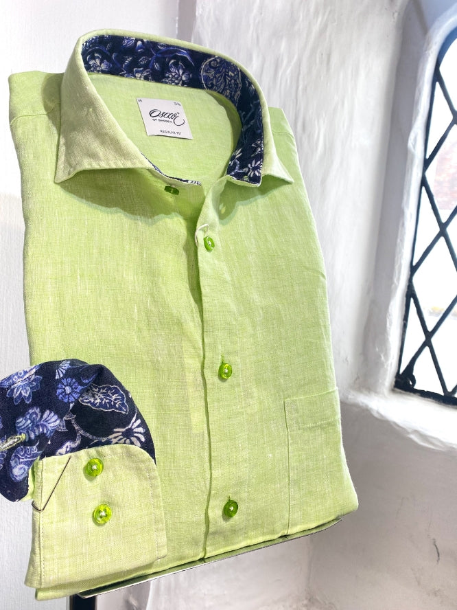 GREEN LINEN SHIRT WITH NAVY TRIM