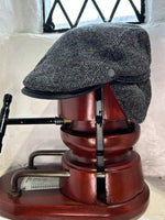 GREY CHEQUERED FLAT CAP WITH EAR FLAPS