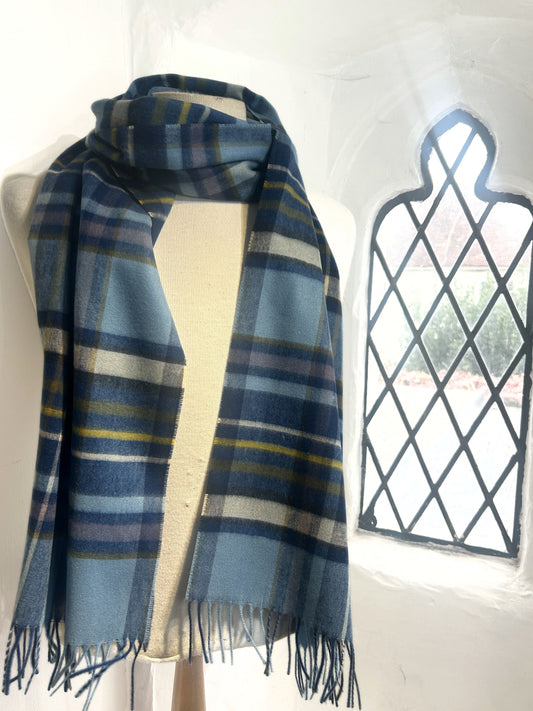 BUGATTI CASHMINK BLUE CHECK SCARF