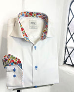 PLAIN WHITE LONG SLEEVE SHIRT WITH FLORAL TRIM
