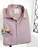 CHINESE THIN STRIPE LONG SLEEVE SHIRT WITH FLORAL TRIM