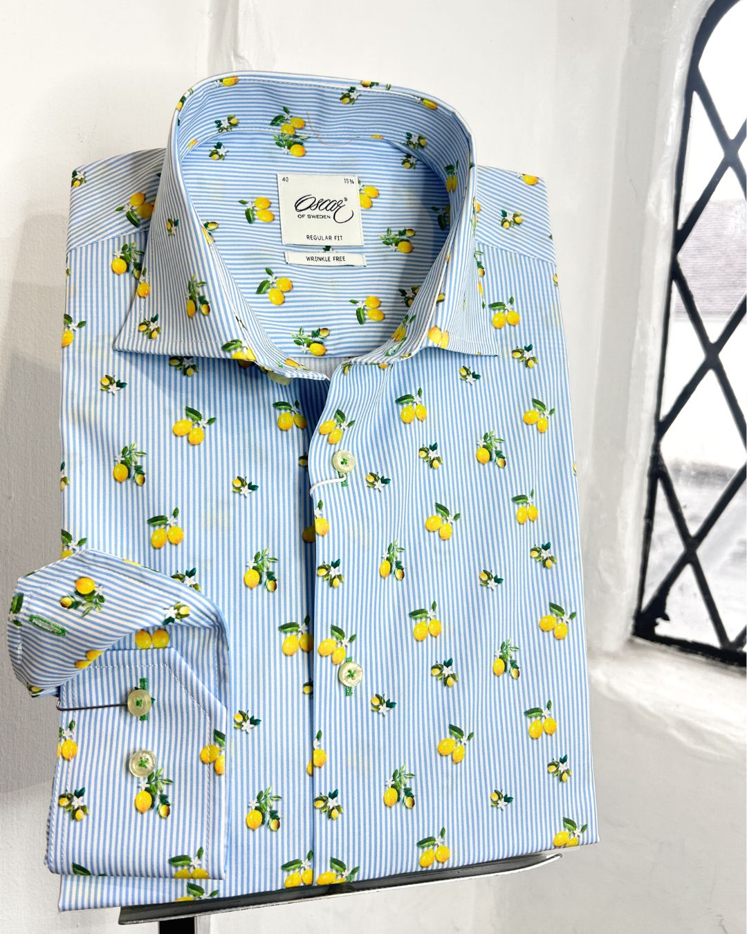 LIGHT BLUE STRIPE LONG SLEEVE SHIRT WITH LEMON PRINT