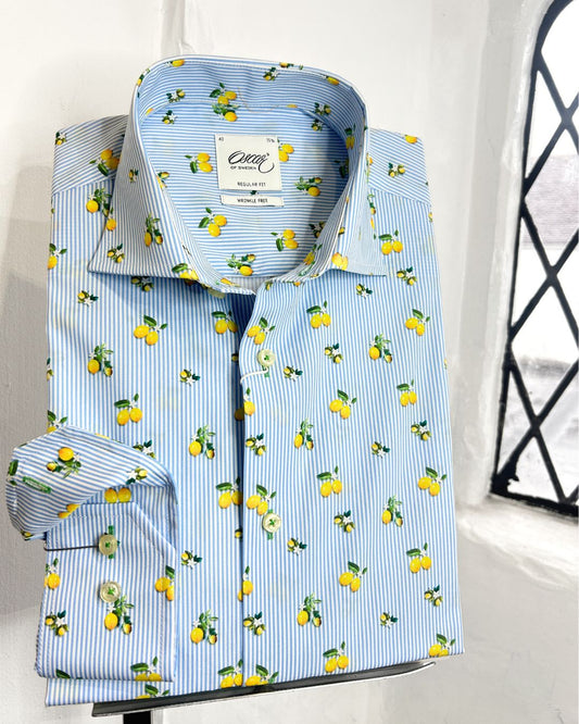 LIGHT BLUE STRIPE LONG SLEEVE SHIRT WITH LEMON PRINT