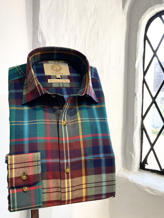 NAVY AND CHOCOLATE PLAID LONG SLEEVE SHIRT