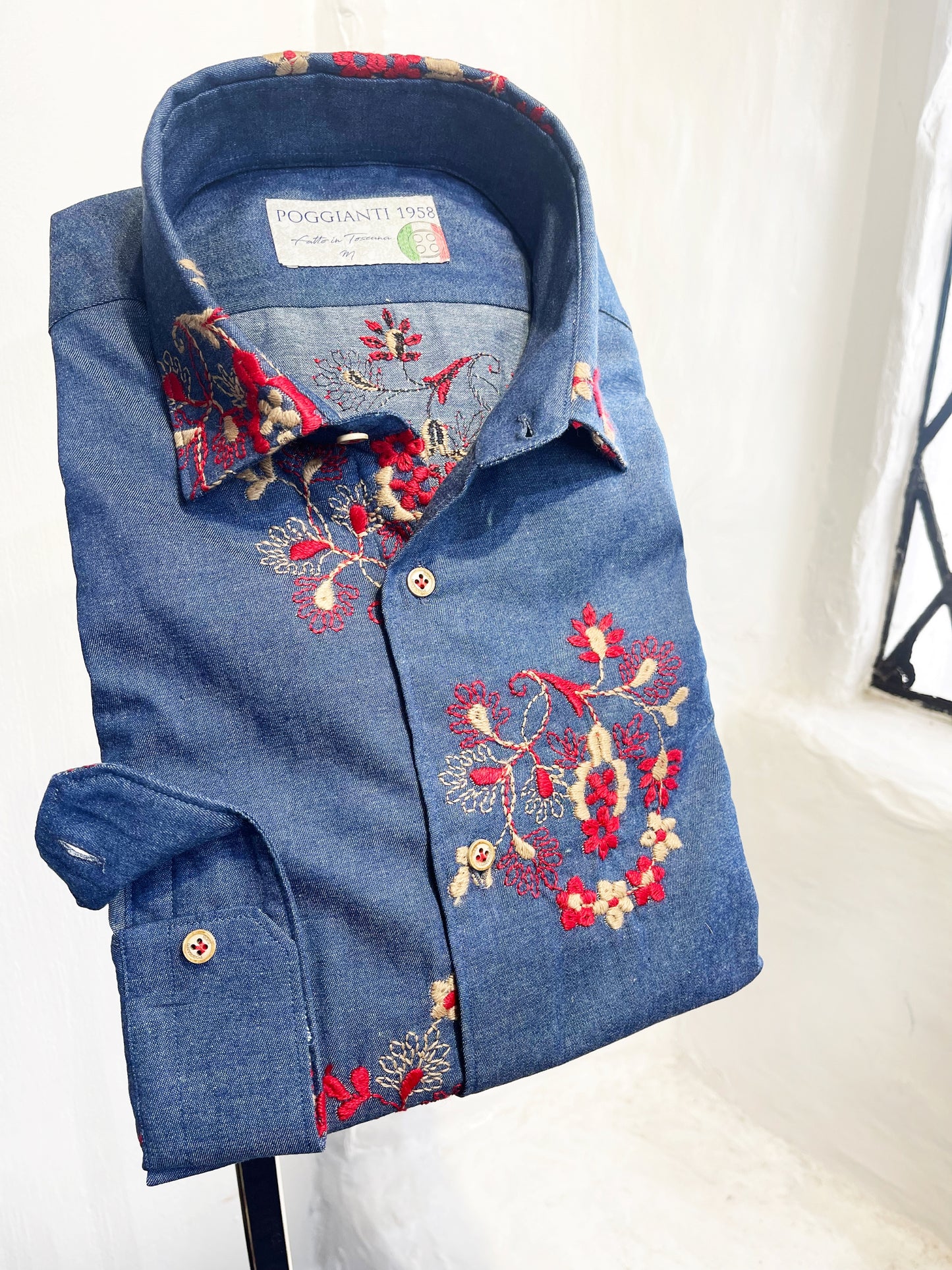 BLUE WITH FLOWERS LONG SLEEVE SHIRT