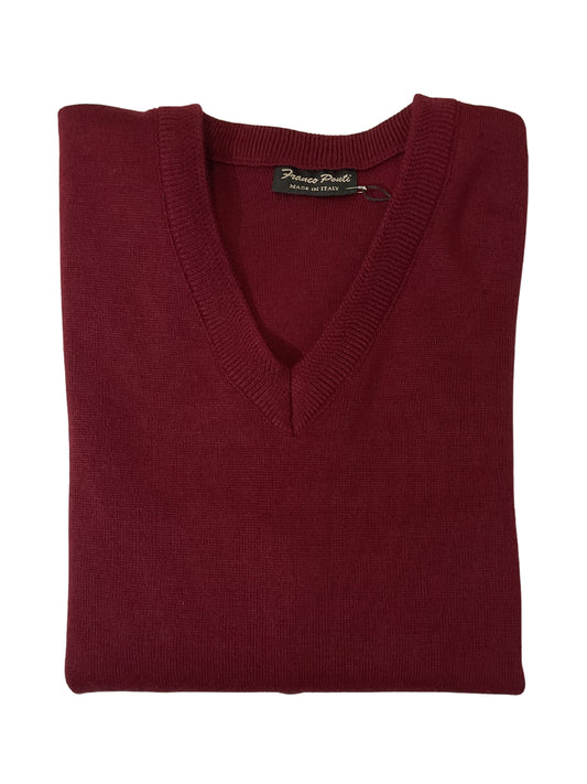 WINE V NECK WOOL BLEND JUMPER