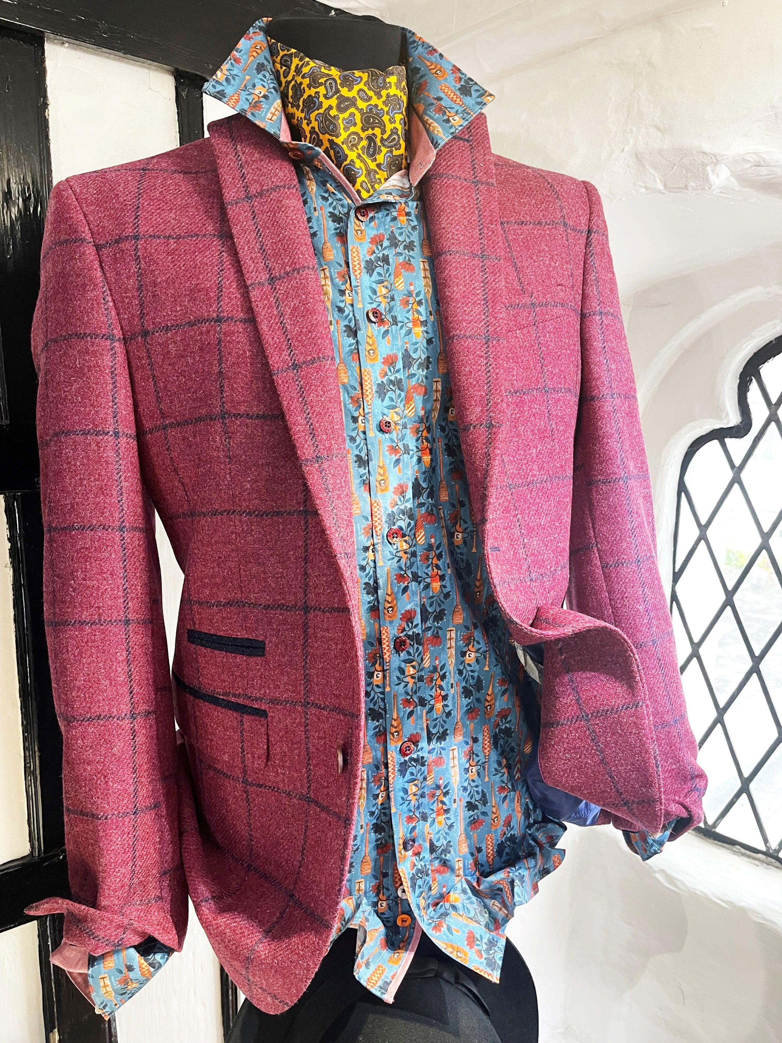 JAMES RASPBERRY CHECK WOOL JACKET – Hansfords Menswear