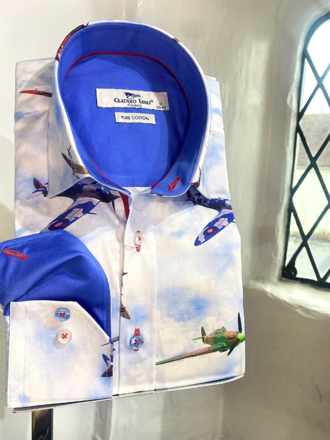 LIGHT BLUE MULTI COLOURED SPITFIRE SHIRT