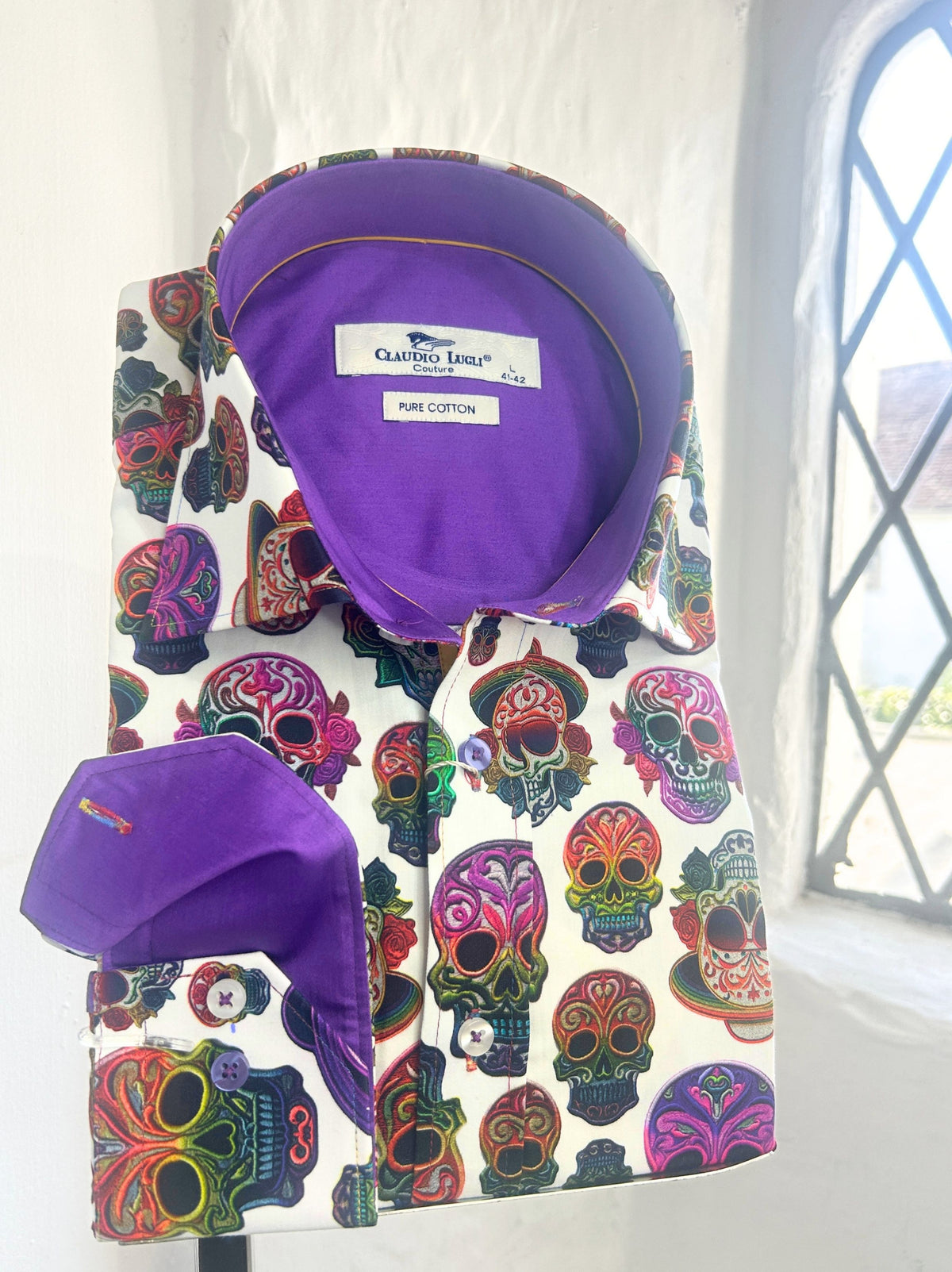 SKULL PRINT WHITE LONG SLEEVE SHIRT