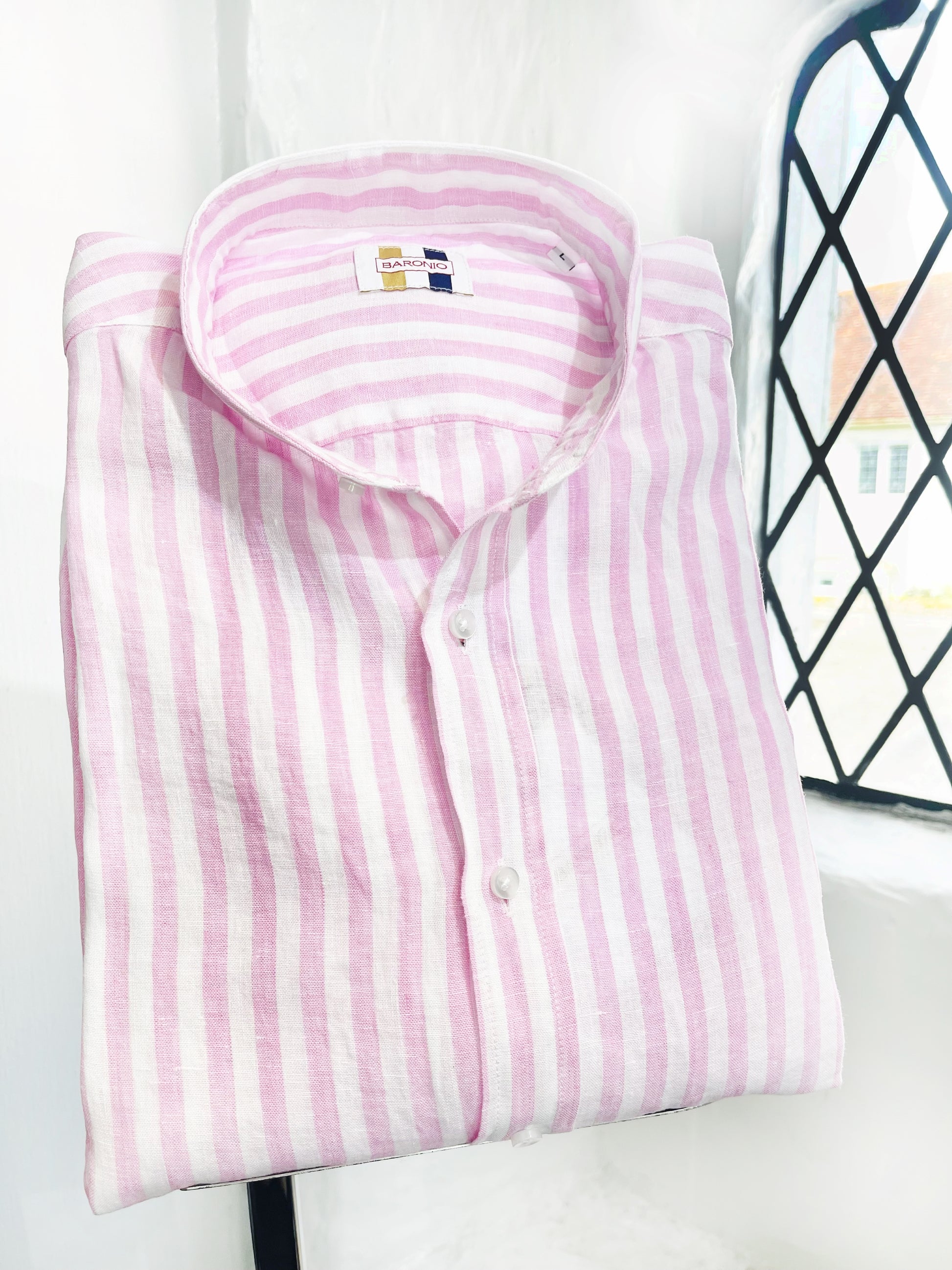 PINK AND WHITE LINEN SHIRT