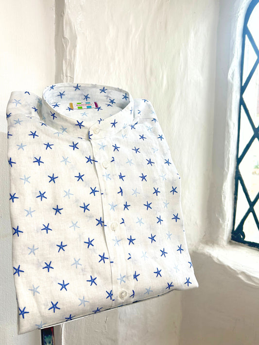 ISCHIA LINEN STAR PRINT LONG SLEEVE SHIRT