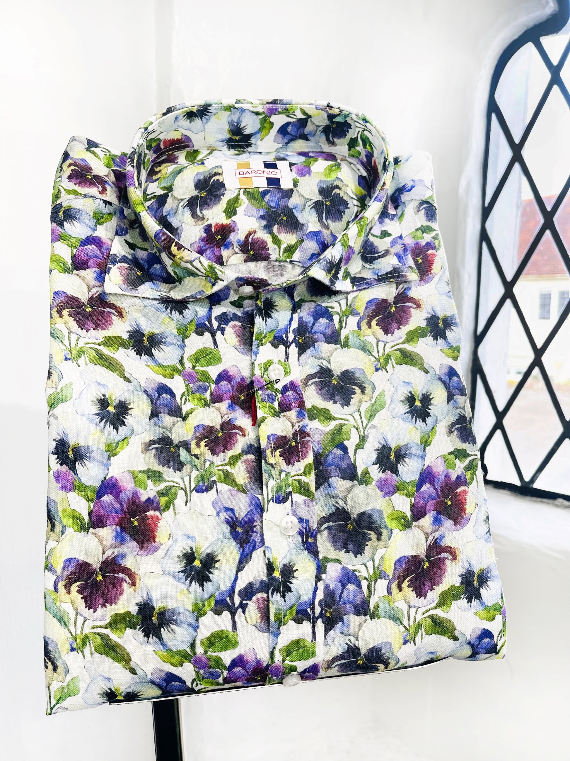 PURPLE PANSIES LINEN SHIRT