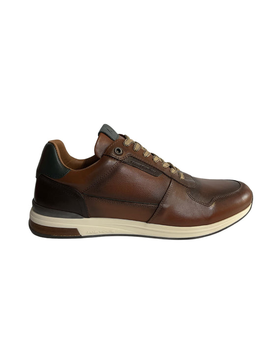 COGNAC BROWN TRAINERS WITH WHITE CONTRAST TRIM