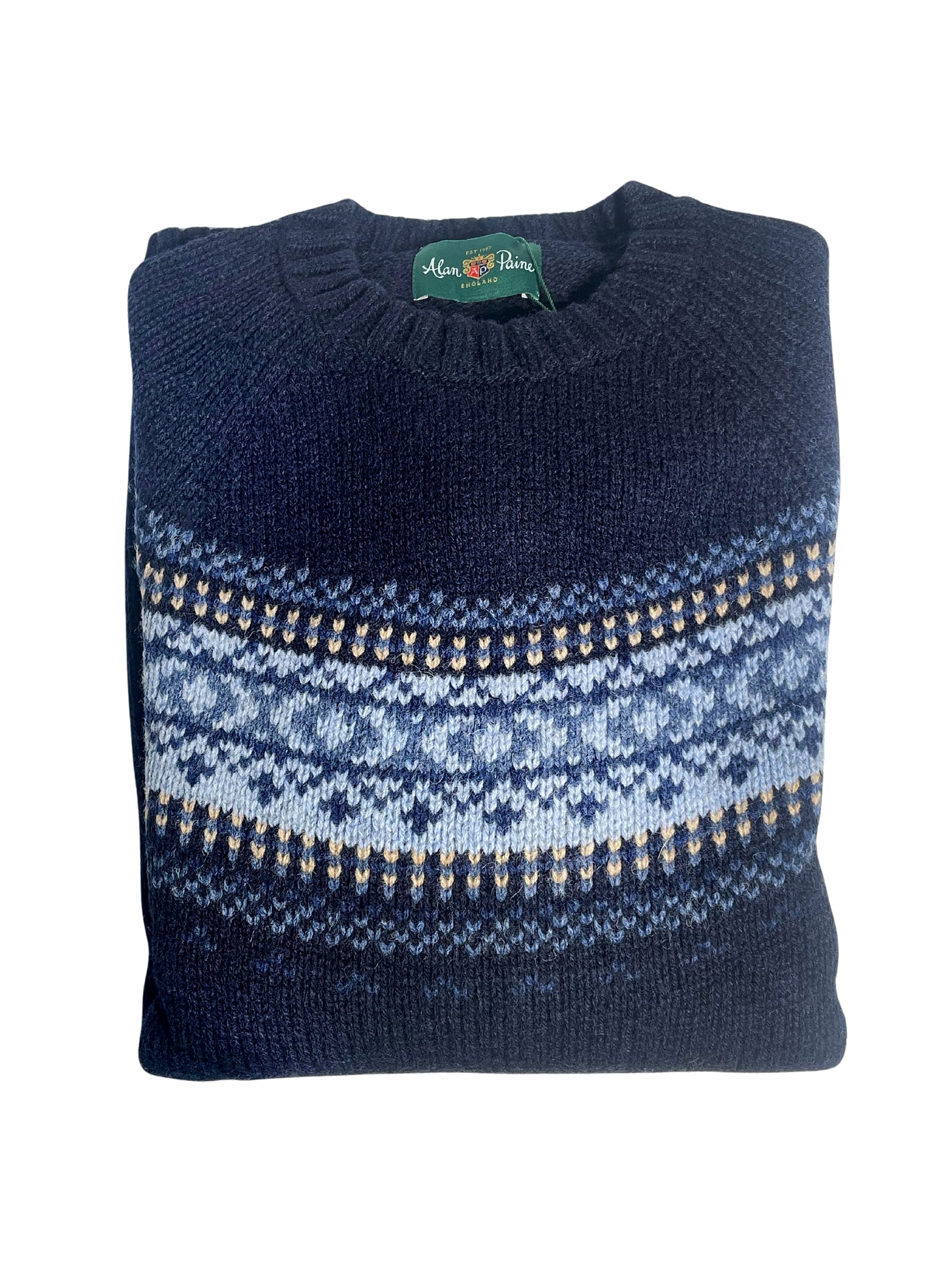 BUCKIE FAIRISLE DARK BLUE WOOL JUMPER