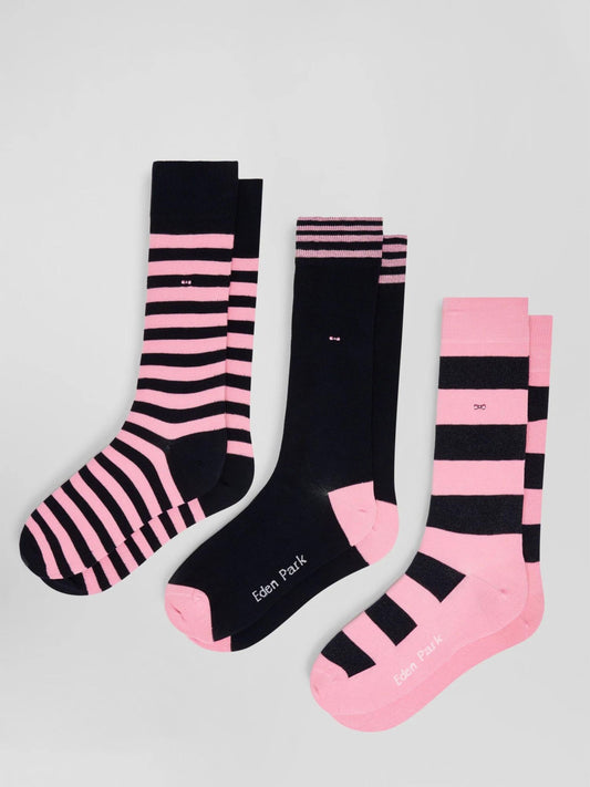 BOXED SET OF 3 BLUE & PINK SOCKS