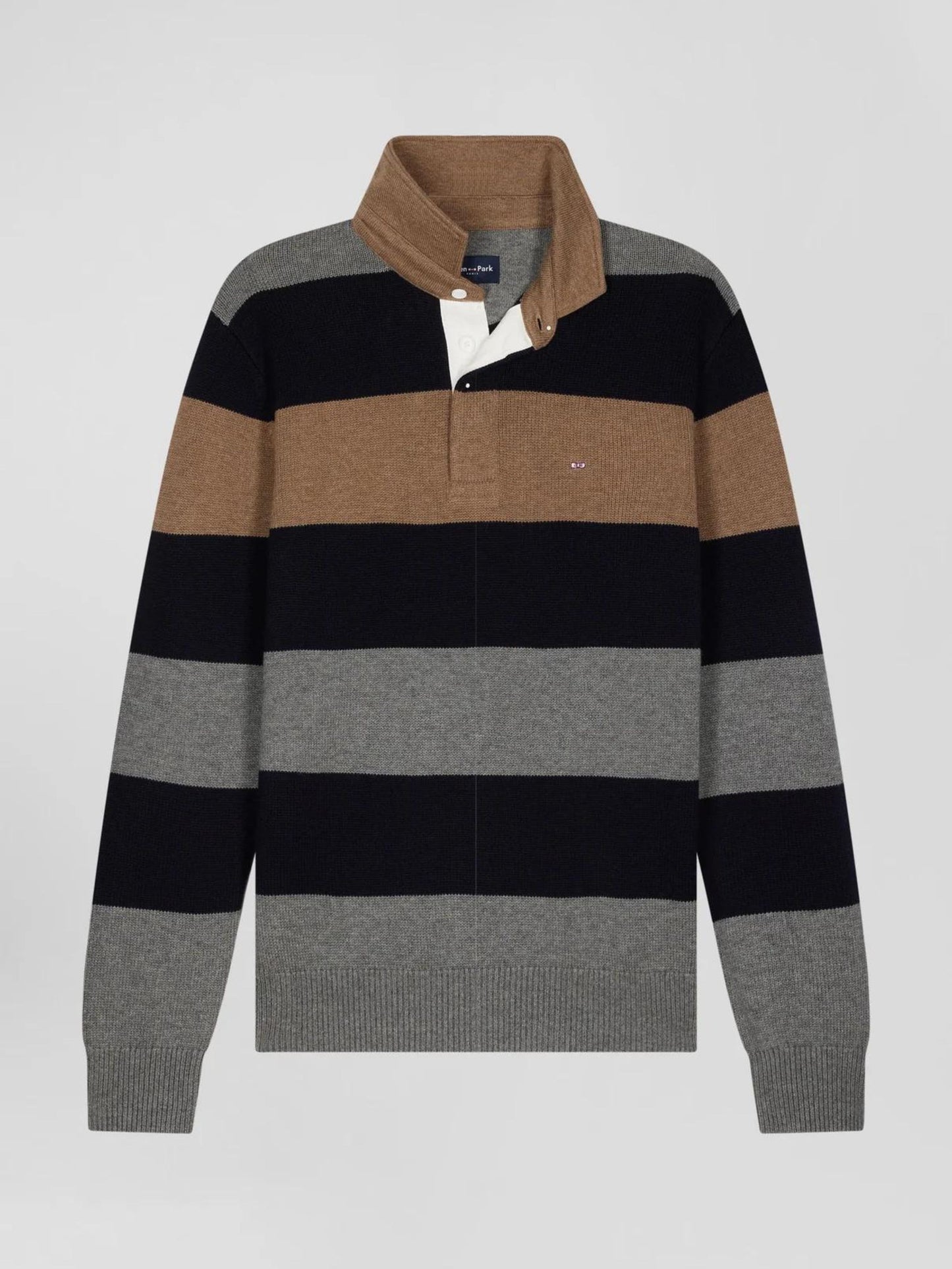 BLUE & BROWN STRIPE WOOL MIX LONG SLEEVE JUMPER