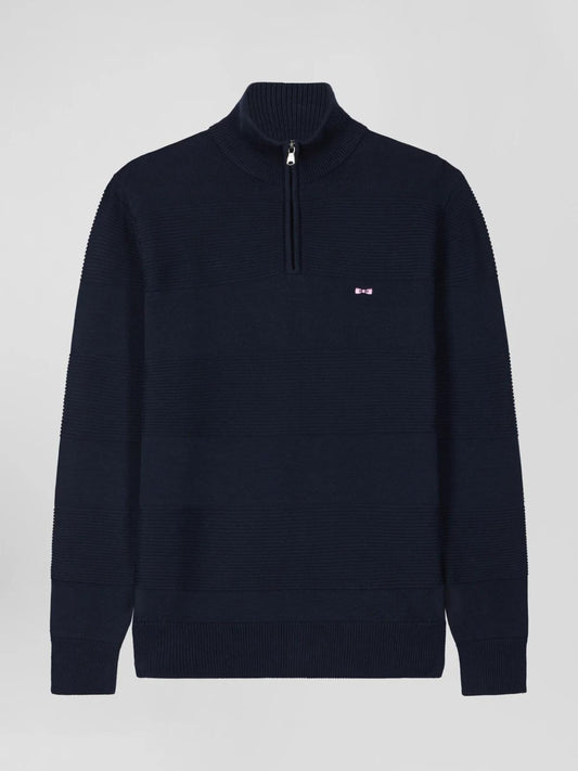 QUARTER ZIP NAVY COTTON LONG SLEEVE JUMPER