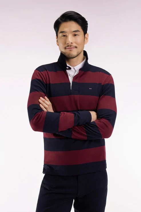 NAVY AND WINE STRIPED LONG SLEEVE POLO
