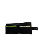 BLACK LEATHER WALLET WITH TAB CLOSURE