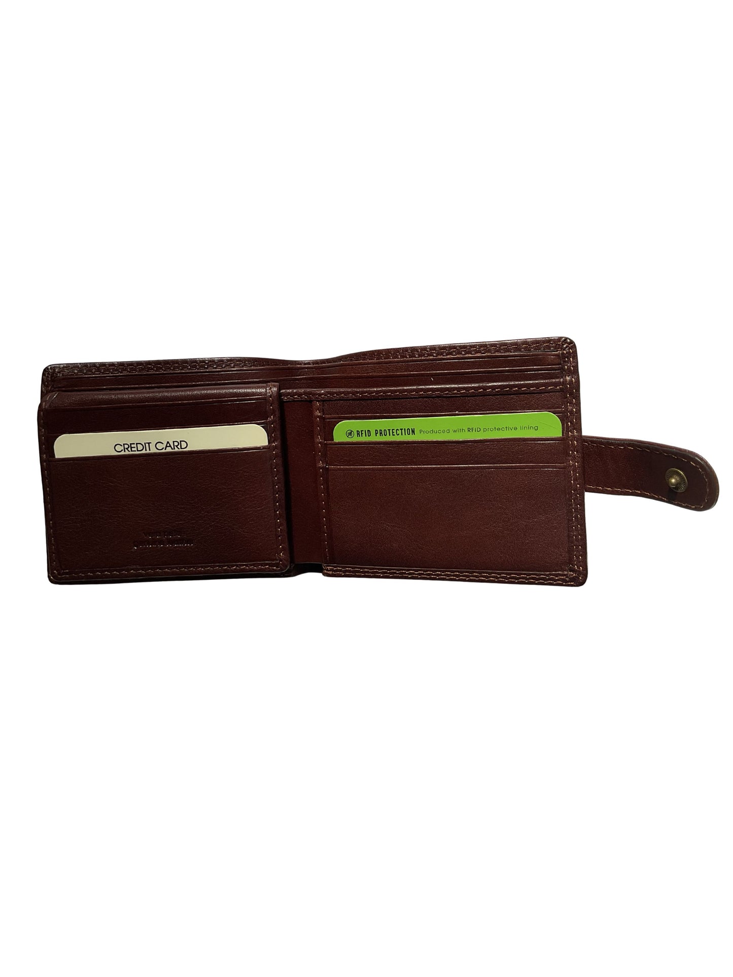 DARK BROWN LEATHER WALLET WITH TAB CLOSURE