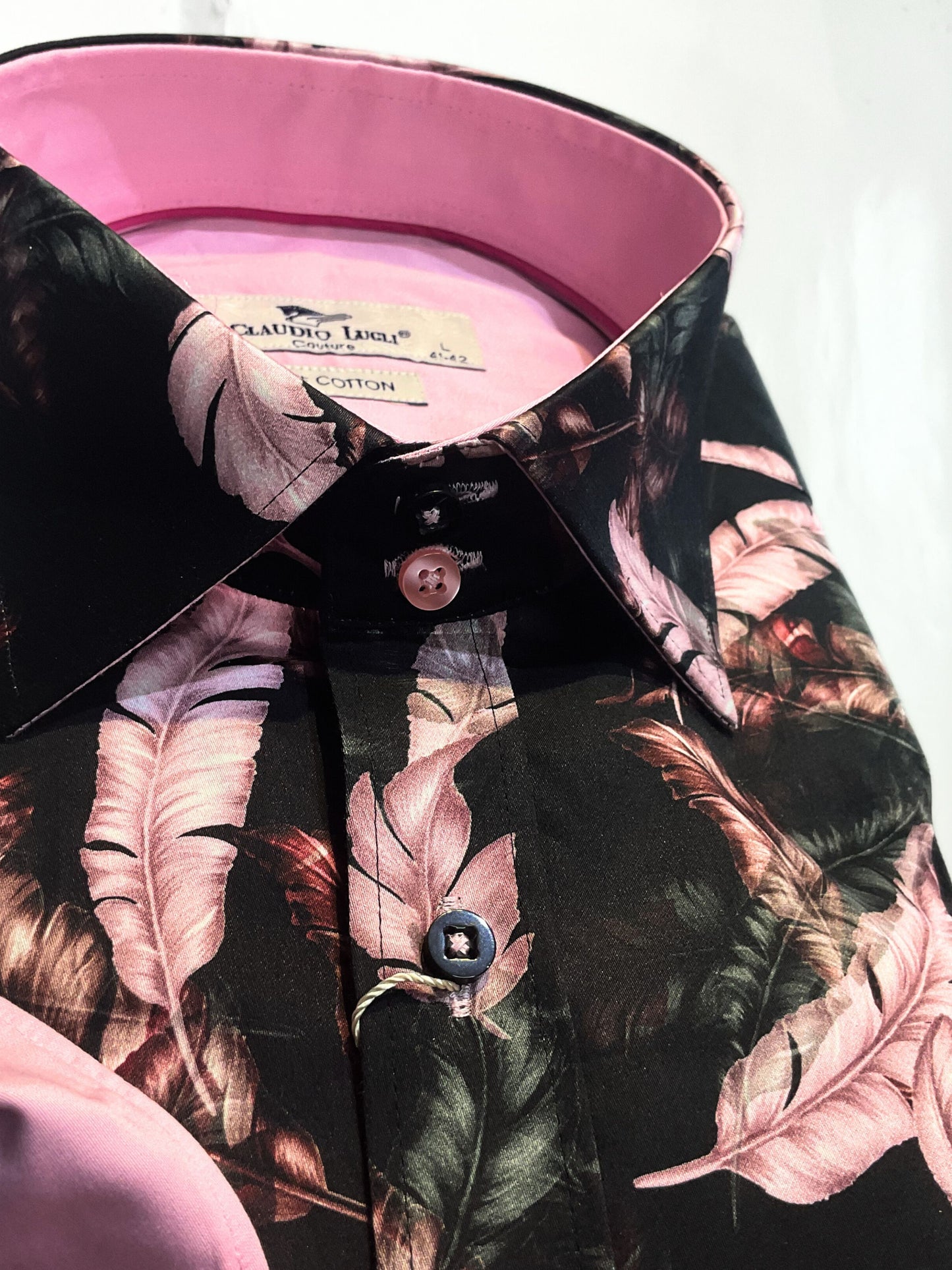 BLACK WITH PINK FEATHER PRINT LONG SLEEVE SHIRT