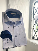 BLUE THIN STRIPE WITH PENGUIN PRINT LONG SLEEVE SHIRT