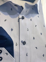 BLUE THIN STRIPE WITH PENGUIN PRINT LONG SLEEVE SHIRT