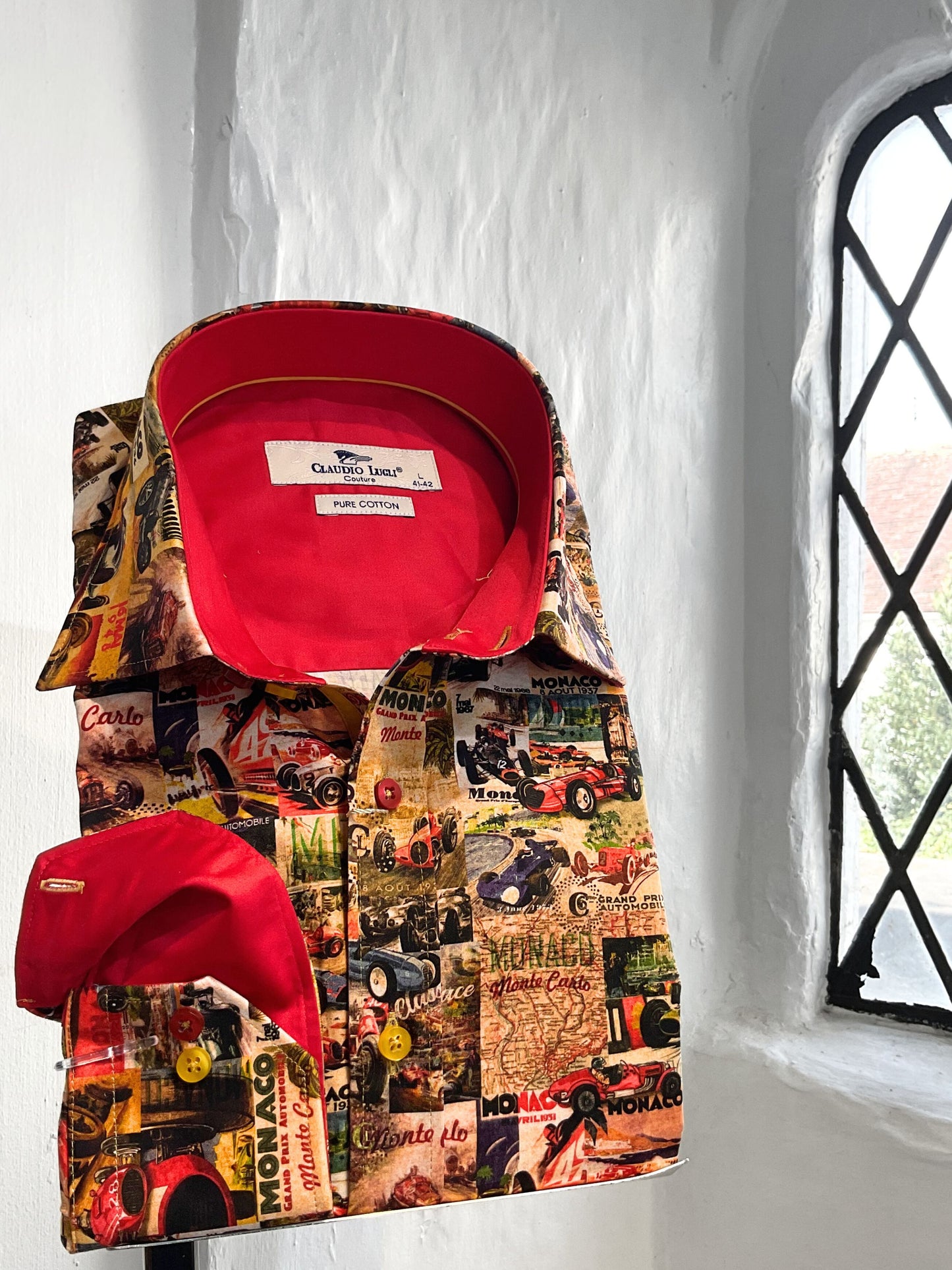 VINTAGE MONACO PRINT RED LONG SLEEVE SHIRT