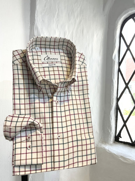 CREAM CHECK SOFT HANDLE BUTTON DOWN COLLAR  LONG SLEEVE SHIRT