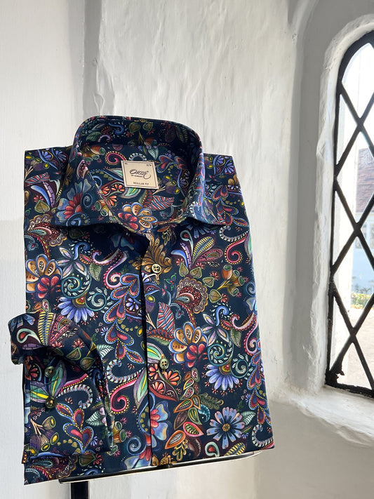 DARK INDIGO FLORAL PRINT LONG SLEEVE SHIRT