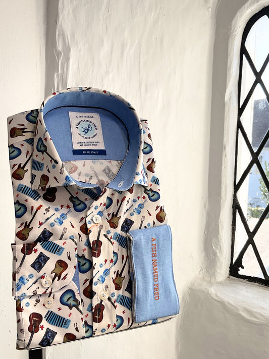 GUITAR PRINT OFF WHITE LONG SLEEVE SHIRT