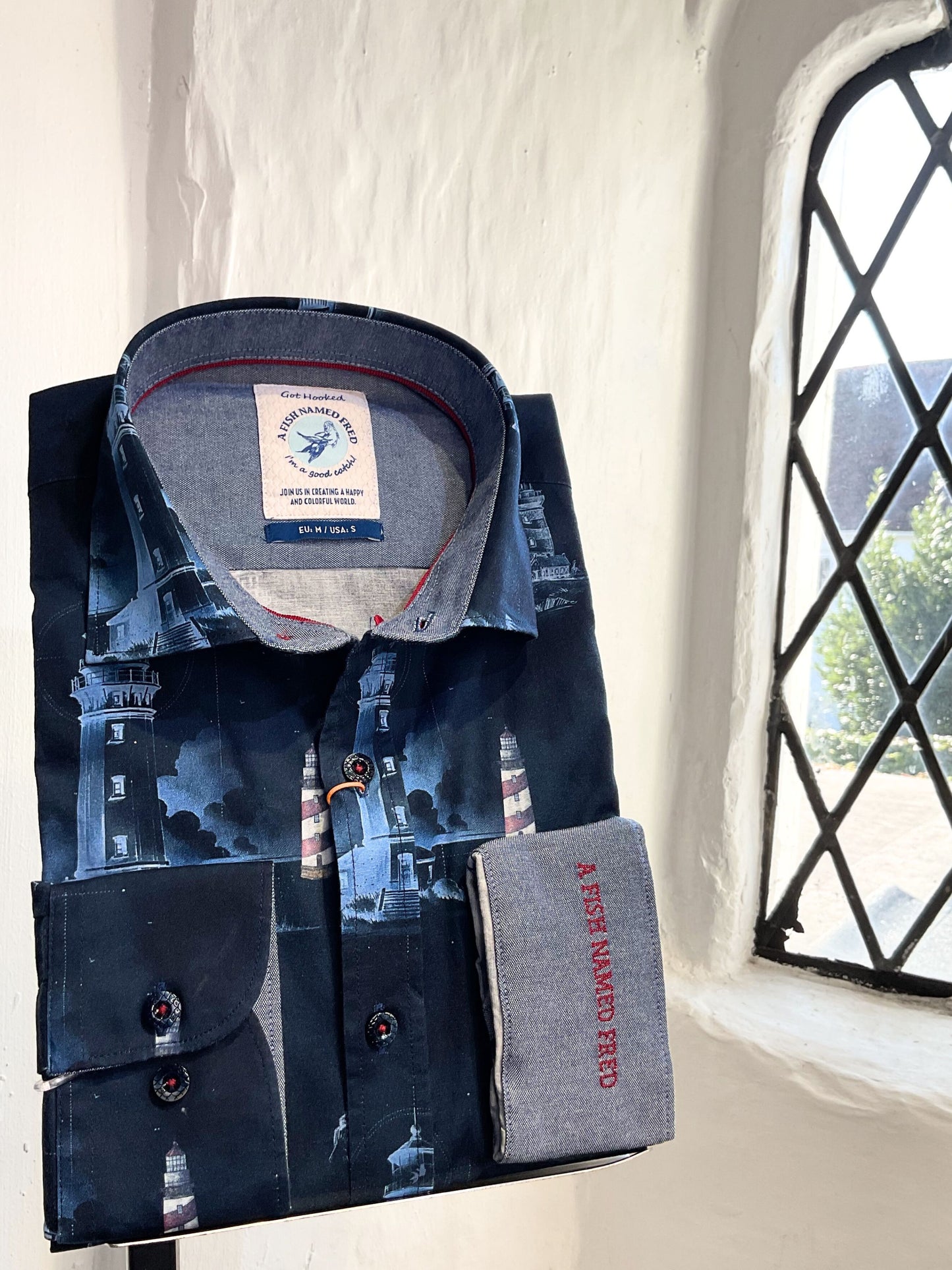 LIGHTHOUSE PRINT NAVY LONG SLEEVE SHIRT