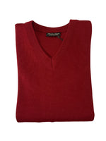 BURGUNDY V NECK WOOL BLEND JUMPER